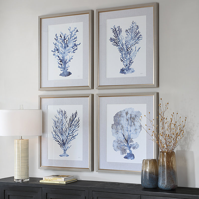 Shibori Coral Framed Prints, Set/4