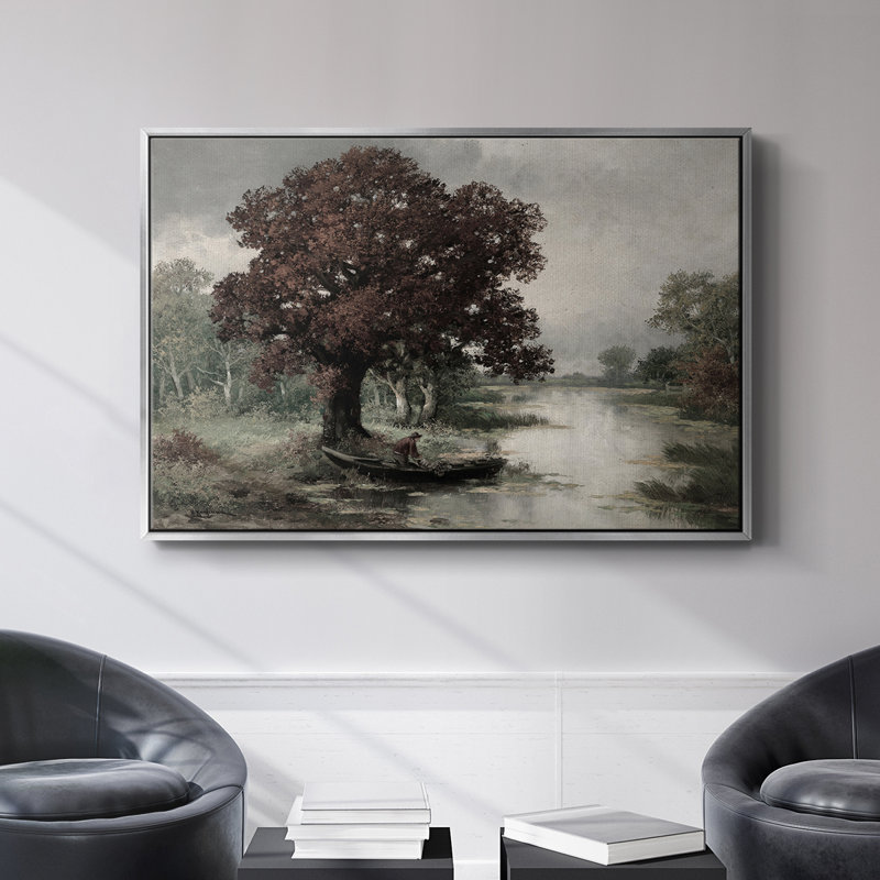 Paysage rétro - CCCLV, H 17 po x l 25 po x P 2 po, Toile encadrée flottée blanche