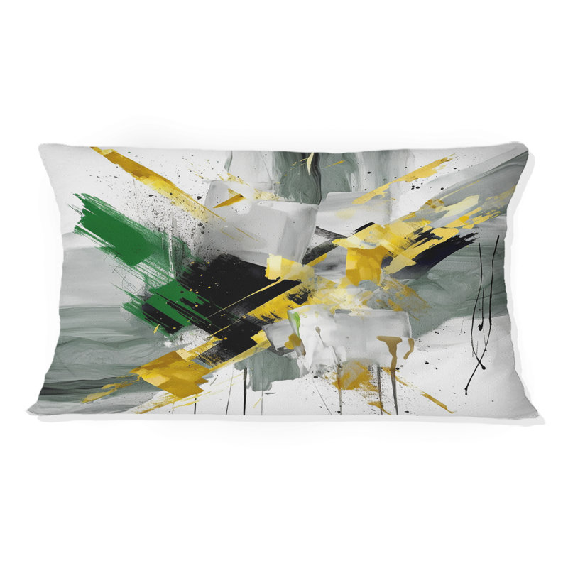 Coussin décoratif jaune et vert Abstracted Perspectives II