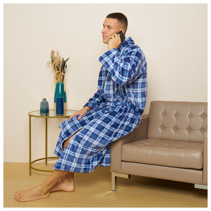 Wiber Mid-Calf Bathrobe with Pockets, Blue