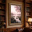 Art mural sur toile en forme de cerisier rose sur une barque en bois sur un lac brumeux-133523307