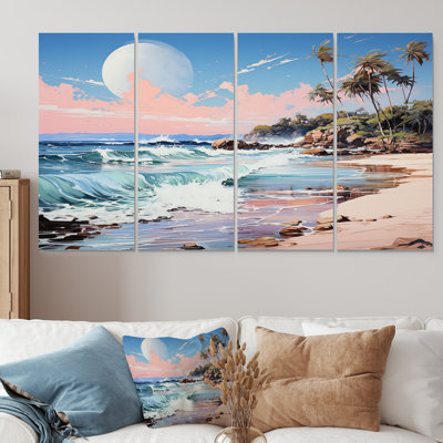 «Green Tropical Beach Escape II - Coastal Tropical», art mural 4 pièces pour le salon