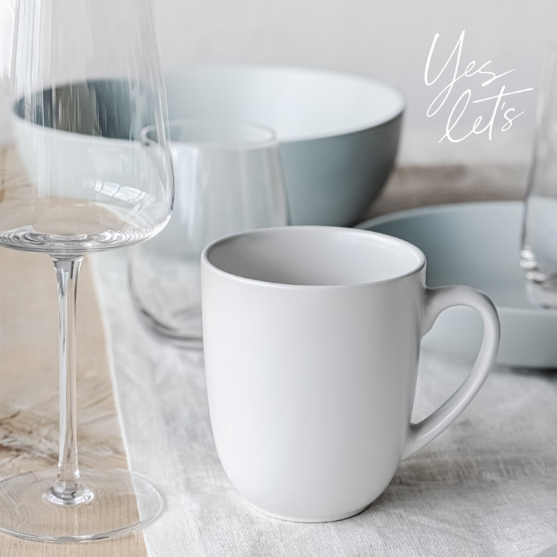over&back Coupe Semi-Matte Hand-Finished Stoneware Mugs, White