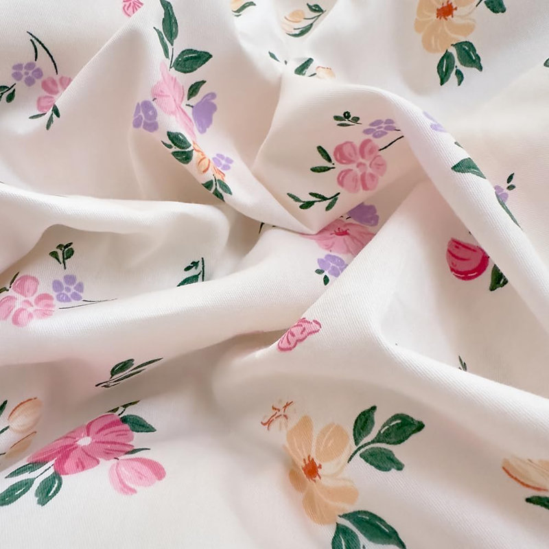 Flowers Bed Cotton White Pink Flowered Bed Linen Sets With Zipper Aesthetic Floral