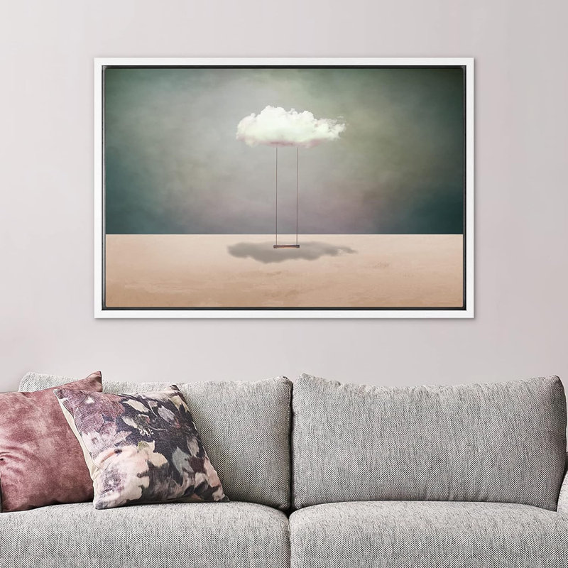 Surreal Cloud Swing Desert Framed On Canvas Print, White, 24" H x 36" W x 1.5" D