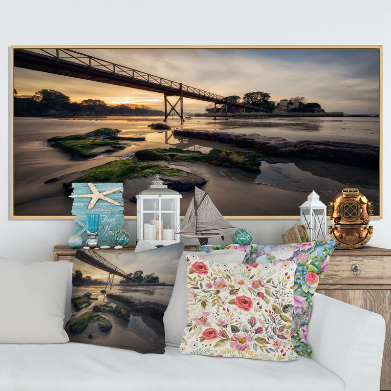 Pont Santa Cruz De Oleiros - photographie sur toile, H 28 po x l 60 po x P 1,5 po, Cadre brun