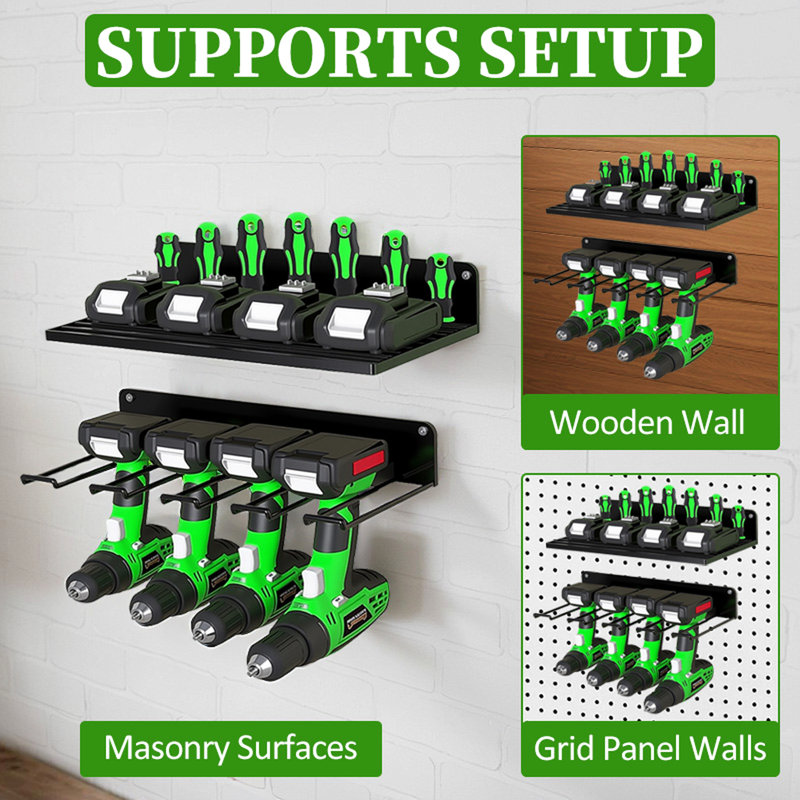 Ensemble de 2 perceuses en métal d'une capacité de 60 lb, 8 fentes pour outils sans fil, installation rapide dans le garage, support robuste, charge maximale, peu encombrant