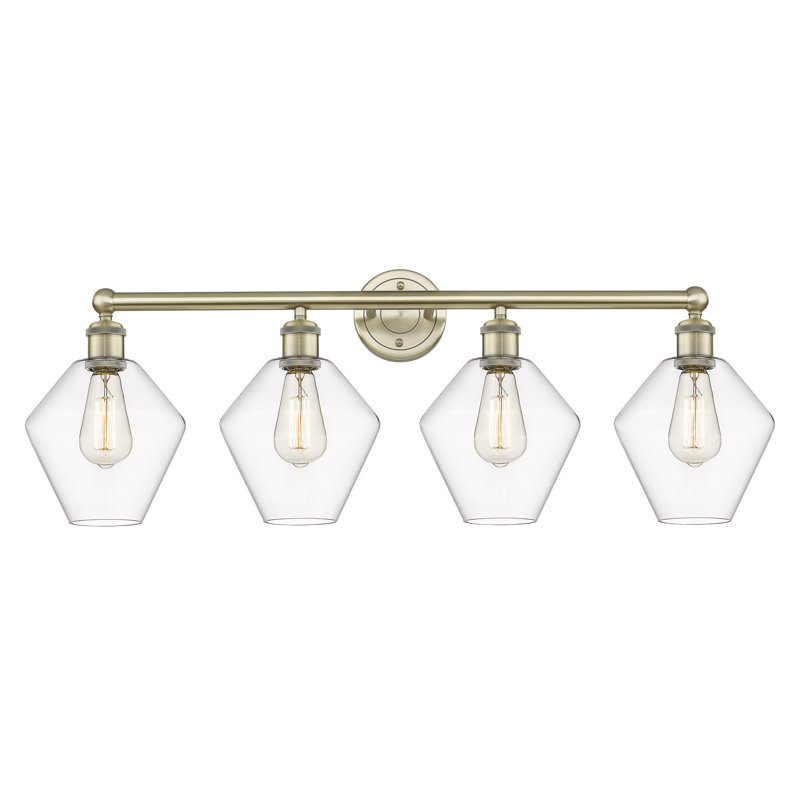 Éclairage de salle de bain à intensité variable 4 lumières Amylea, Transparent, Laiton antique