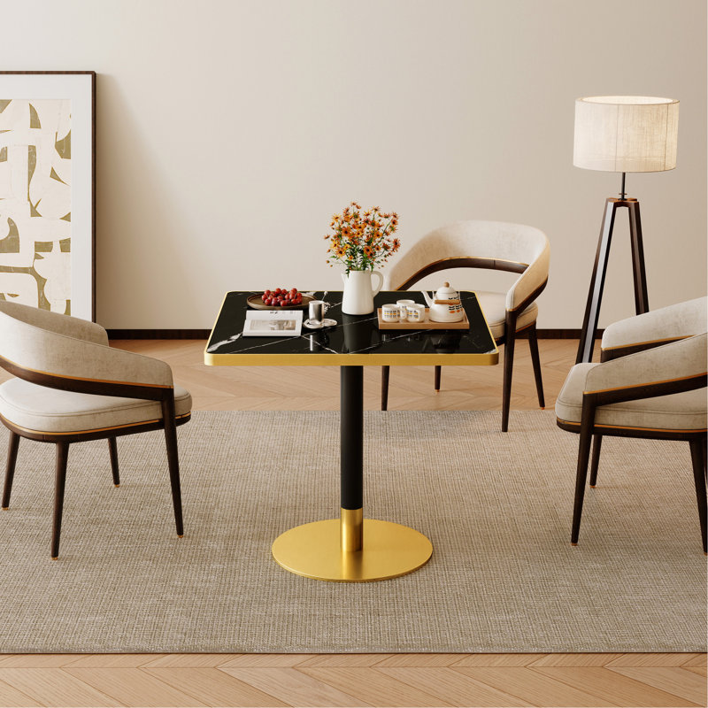 Table de salle à manger carrée moderne 31,5 po Tulip, Black, Black/Gold