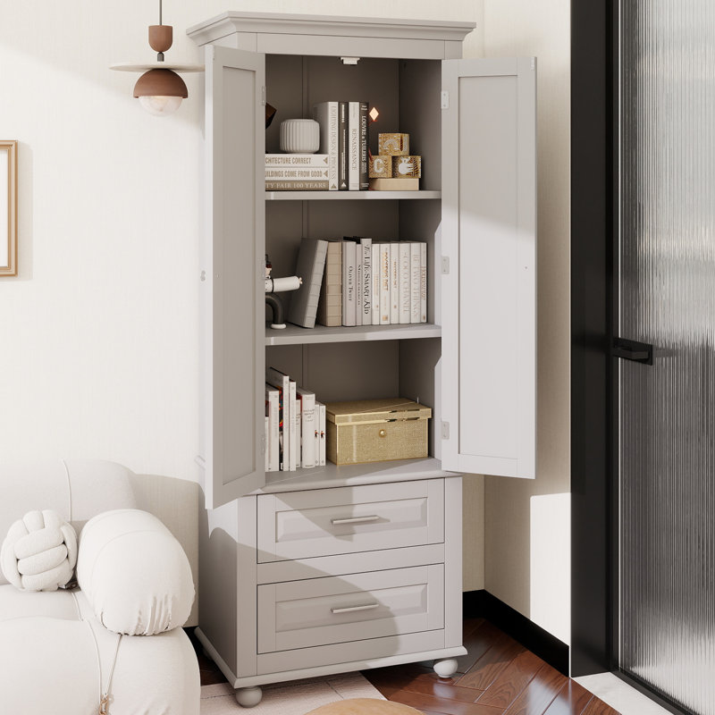 Grande armoire de rangement avec deux tiroirs pour salle de bain / bureau, gris, Gris