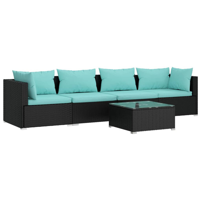 5 Piece Sofa Seating Group, Black/Blue