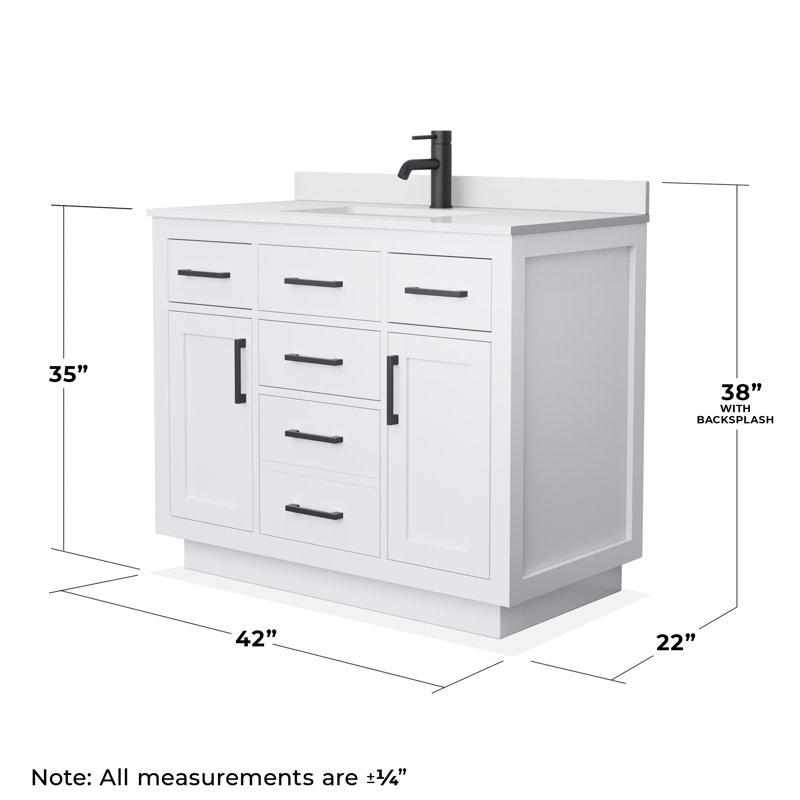 Beckett TK 42'' W Single Vanity, Matte Black, White Cultured Marble, White