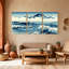 «Ocean Waves Boat Mountains Sky Reflection», ensemble de 3 reproductions d'art sur toile-21245530