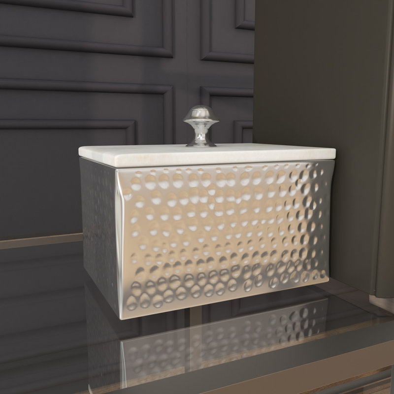 Gray Marble and Silver Metal Rectangular Jewelry Box