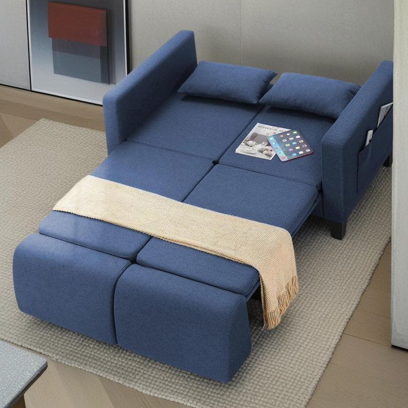 58'' Upholstered Sleeper Sofa, Blue