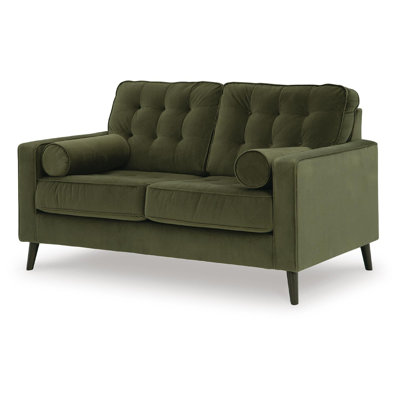 Pir Loveseat with 2 Bolster Pillows, Tufted Back, Olive Green Velvet, 61 Inch