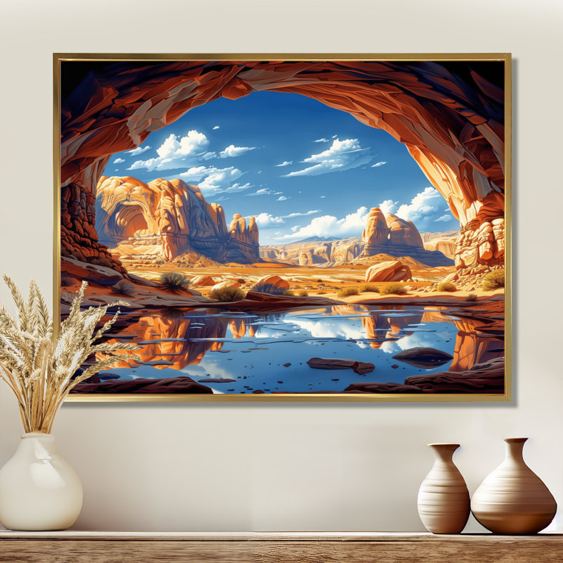 «Arches National Park Desert Caves Landscape II - Canyon», reproduction d'art, Toile avec cadre flottant or
