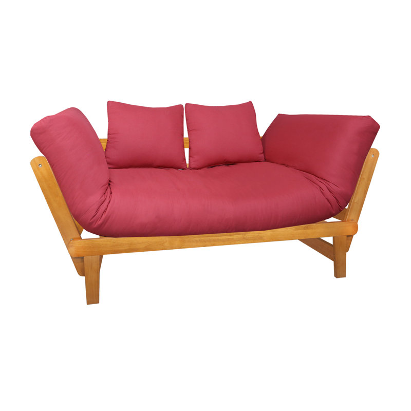 Casual Lounger Sofa Bed, Red Polyester, Oak