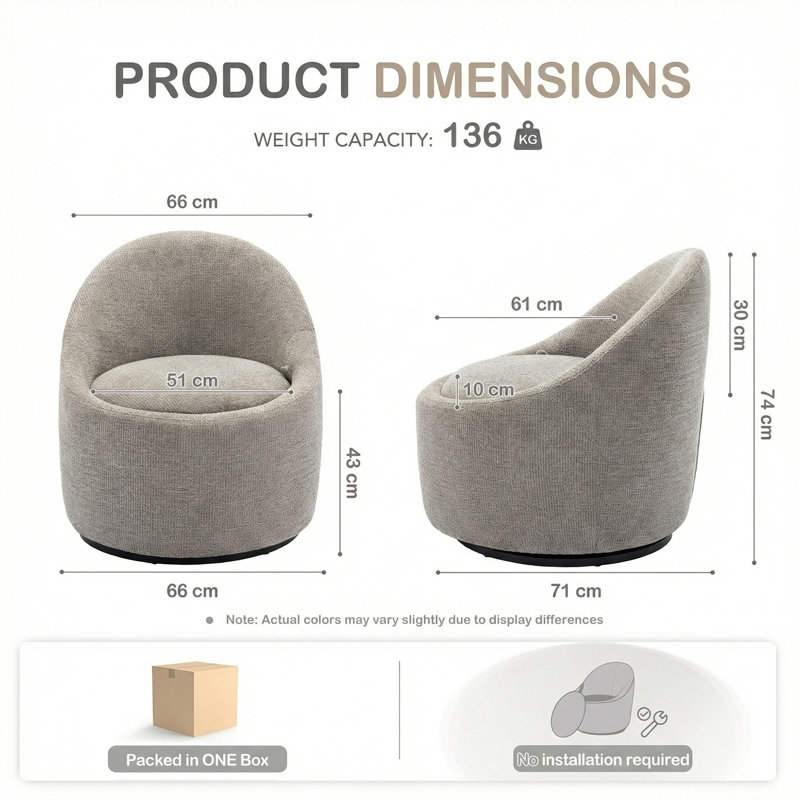 Lawandra 71.9Cm Wide Swivel Barrel Chair, Light Grey 