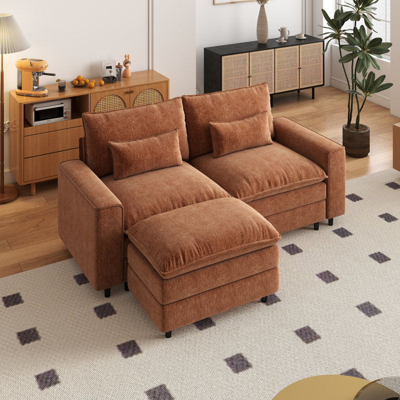 Ensemble de canapé en L pour salon, H 39,37 po x l 85,43 po x P 35,83 po, Chenille orange