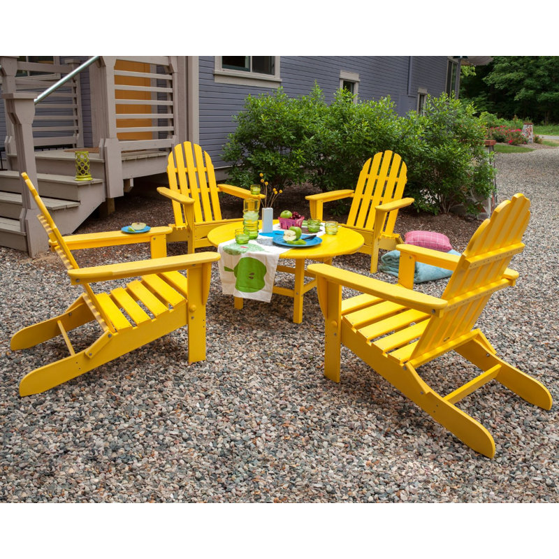 POLYWOOD Classic Adirondack Folding Adirondack 5-Piece Conversation Group, Yellow