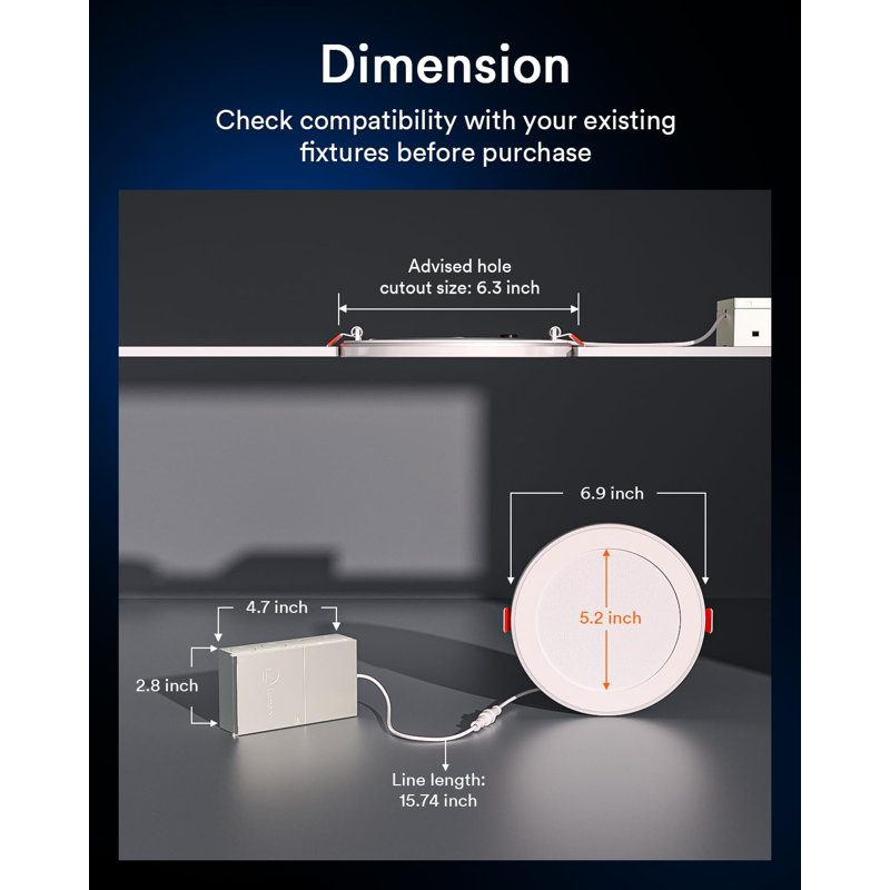 Éclairage encastré intelligent Lumai 6 po avec accent de dégradé et anneau de nuit Lumai, 6 po - paquet de 4