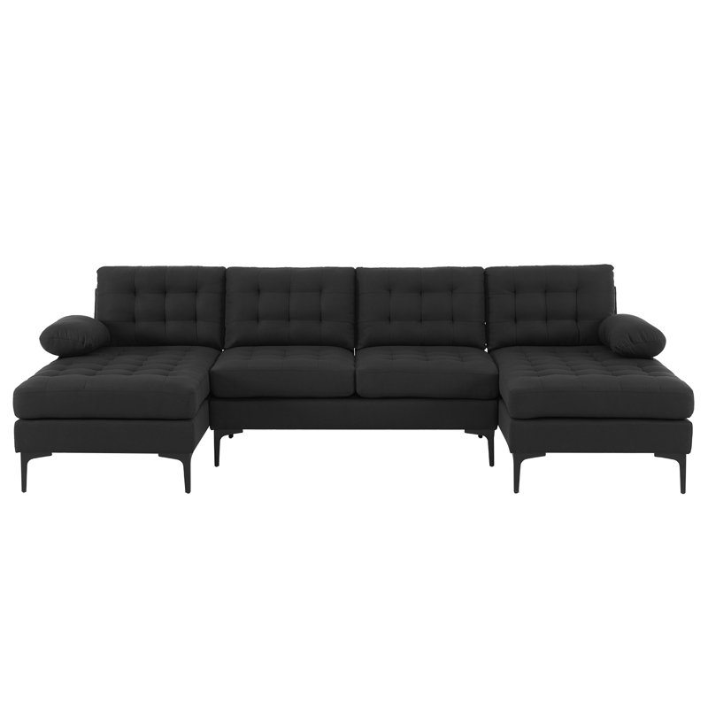 Canapé modulaire réversible Hyle, Noir 100% lin