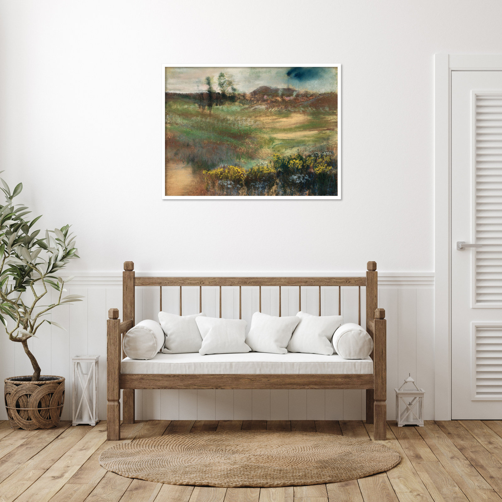 Edgar Degas's Landscape With Smokestacks Print, 31" H x 41" W, White Framed