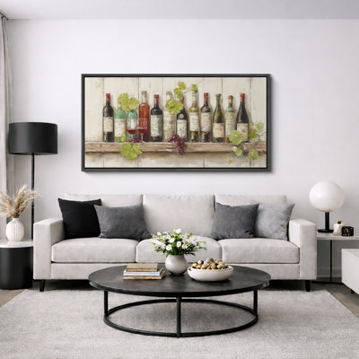 Rustic Wine Bottles Still Life Vineyard Kitchen Dining Room Wall Decor Extra Large Pictures Framed Canvas Print Wall Art