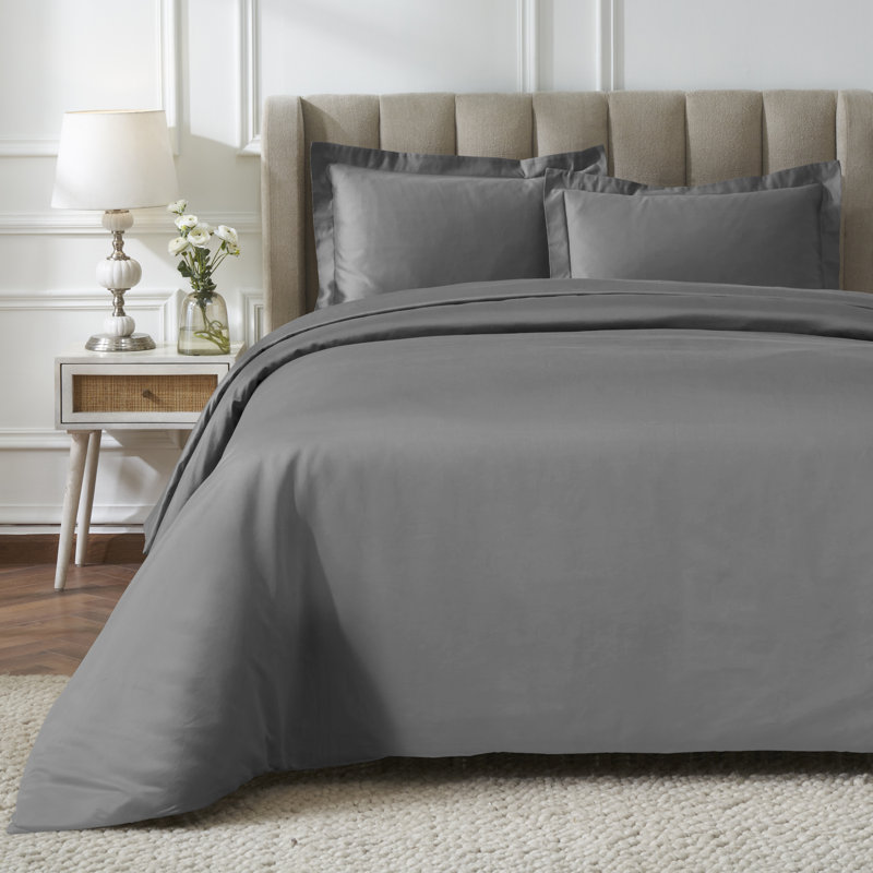Ensemble de housses de couette en coton égyptien de luxe à densité de tissage 1500 fils, Gris