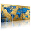 Carte du monde doré avec motif de corail bleu, ensemble de 3 impressions sur toile-319301946
