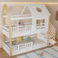 Bunk Bed With Storage Staircase – House Bed Frame With Roof, Window & Safety Rails, Pine & MDF, White, 90 X 200Cm
