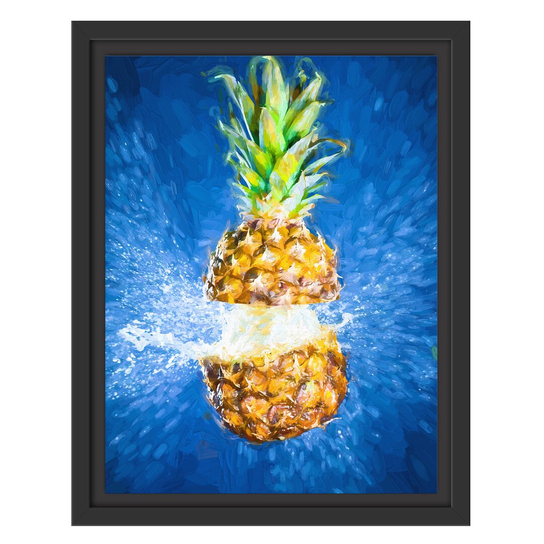 Gerahmtes Wandbild Ananas mit Wasser bespritzt Kunst