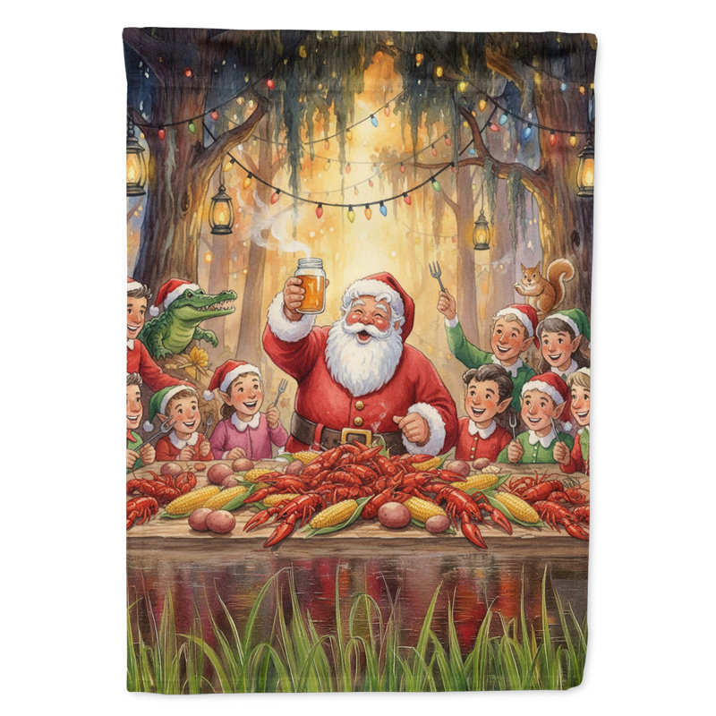 Drapeau du jardin de Noël Cajun, Taille du jardin, Cajun Santa Crawfish Boil