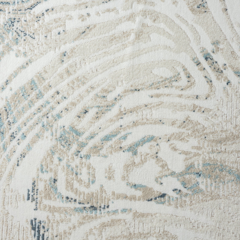 Fradley Performance Modern Abstract Swirl Gray/Ivory/ Blue Rug, Runner 2'8" x 8'