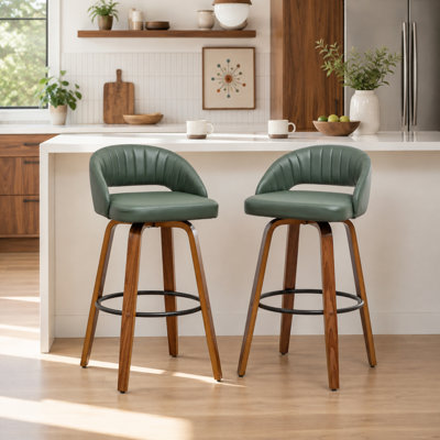 Lawrence Faux Leather Wood Swivel Bar Stools