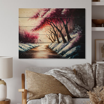 «Winter Beauty Landscape in Pink Magenta And Blue IV - Landscape Forest», reproduction d'art murale