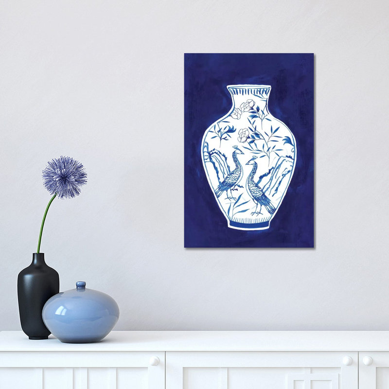 Indigo Porcelain Vase II by Isabelle Z - Print on Canvas, 30.48 cm H x 45.72 cm W, Wrapped Canvas