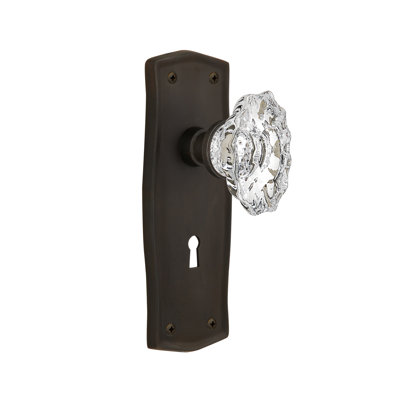 Crystal Chateau Interior Mortise Door Knob with Prairie Long Plate