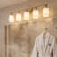 Applique murale moderne 32 po à 5 lumières pour salle de bain or avec abat-jour en verre givré blanc laiteux-1080949352-1080949359