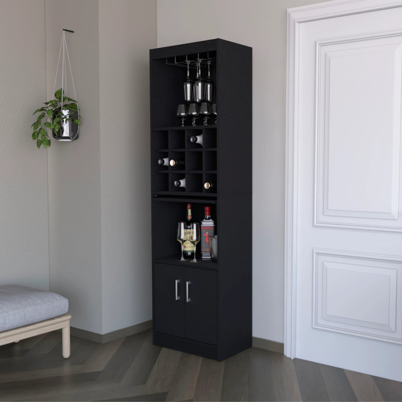 Bar avec rangement pour bouteilles de vin, Noir, noir, noir, noir