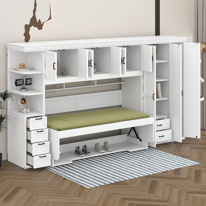 Lit escamotable simple avec bureau, lit escamotable avec armoire de rangement et garde-robe, lit rabattable pour appartements et petits espaces