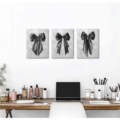 Bow Pictures Girls Bathroom Bedroom Wall Decor, Bow Wall Art Framed 12X16inchx3 Pieces