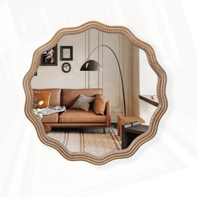 Wood Round Wavy Wall Mirror Round Wall Mirror