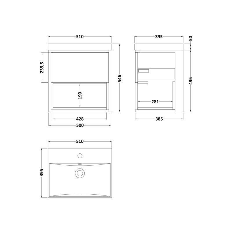 Coast 20320mm Single Bathroom Vanity with Integrated Vitreous China Basin, Gloss White / Natural Oak
