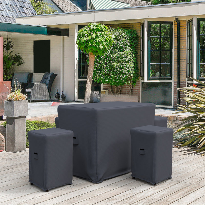  Ensemble de salle à manger d'extérieur pour table rectangulaire et tabourets pour 4 personnes avec coussins Crosson, polyester hydrofuge résistant aux rayons UV