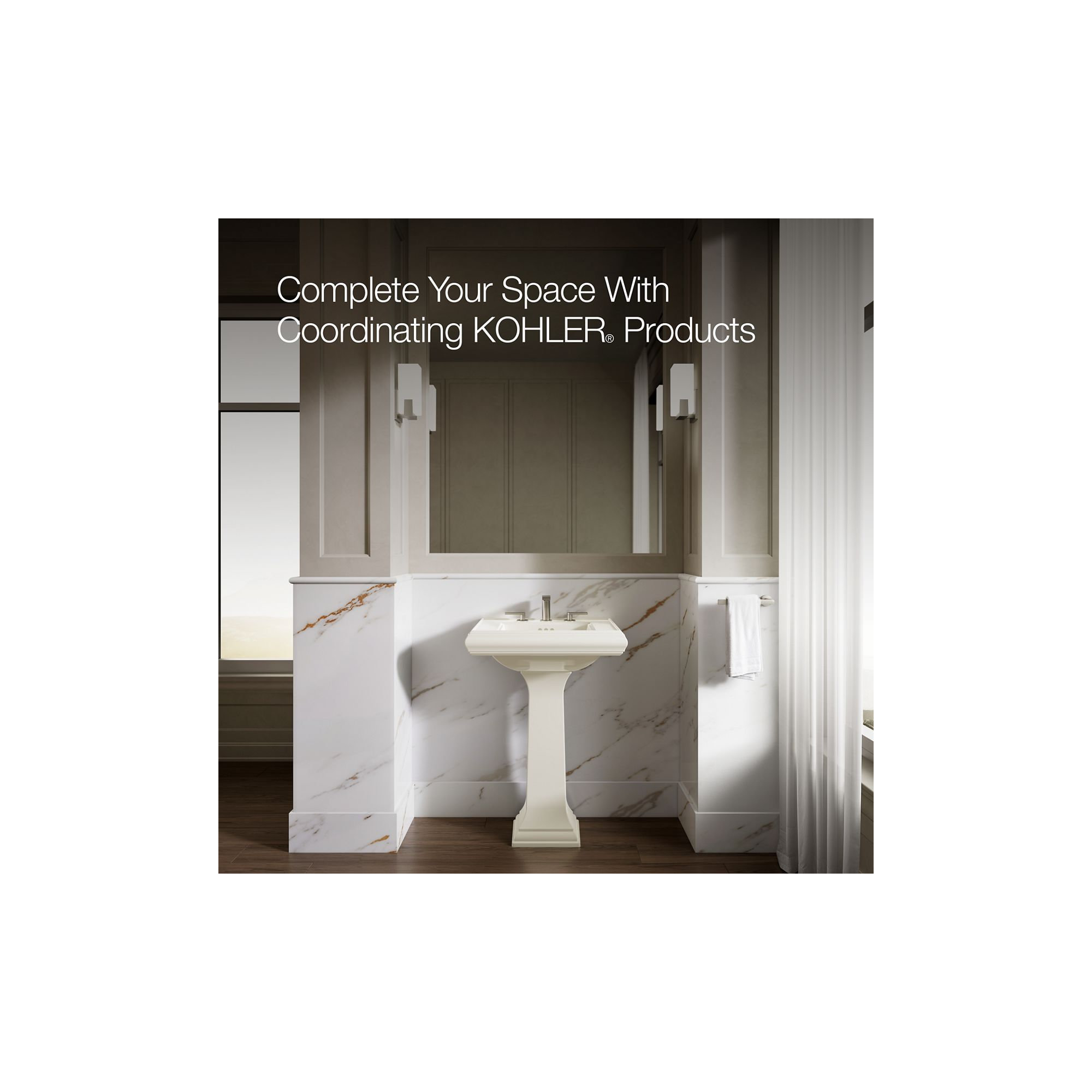 Memoirs 26.375" Tall Rectangular Pedestal Bathroom Sink with Overflow, Biscuit, 8" Centers