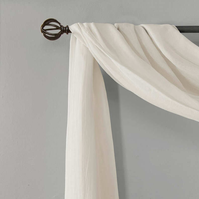 Audronius Solid Crushed Scarf Sheer, White, 42" W x 144" L