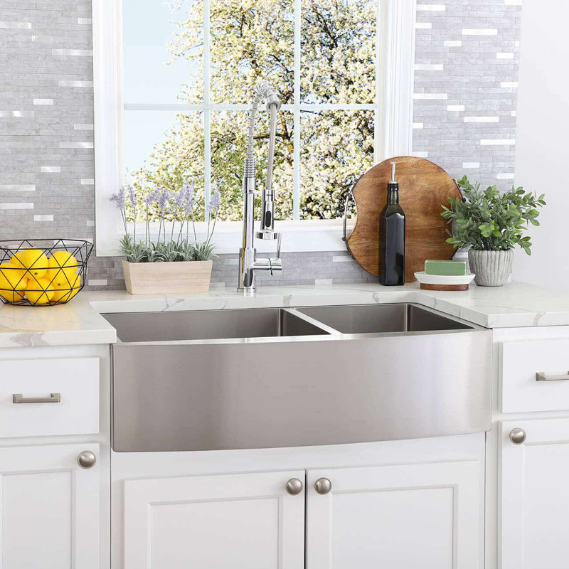 33'' L Double Bowl Stainless Steel Kitchen Sink, Stainless Steel