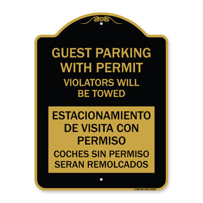 Enseigne de concepteur d'enseigne - Stationnement d'invités avec des contrevenants au permis sera remorqué Enseigne en aluminium noir et or 18 po x 24 po